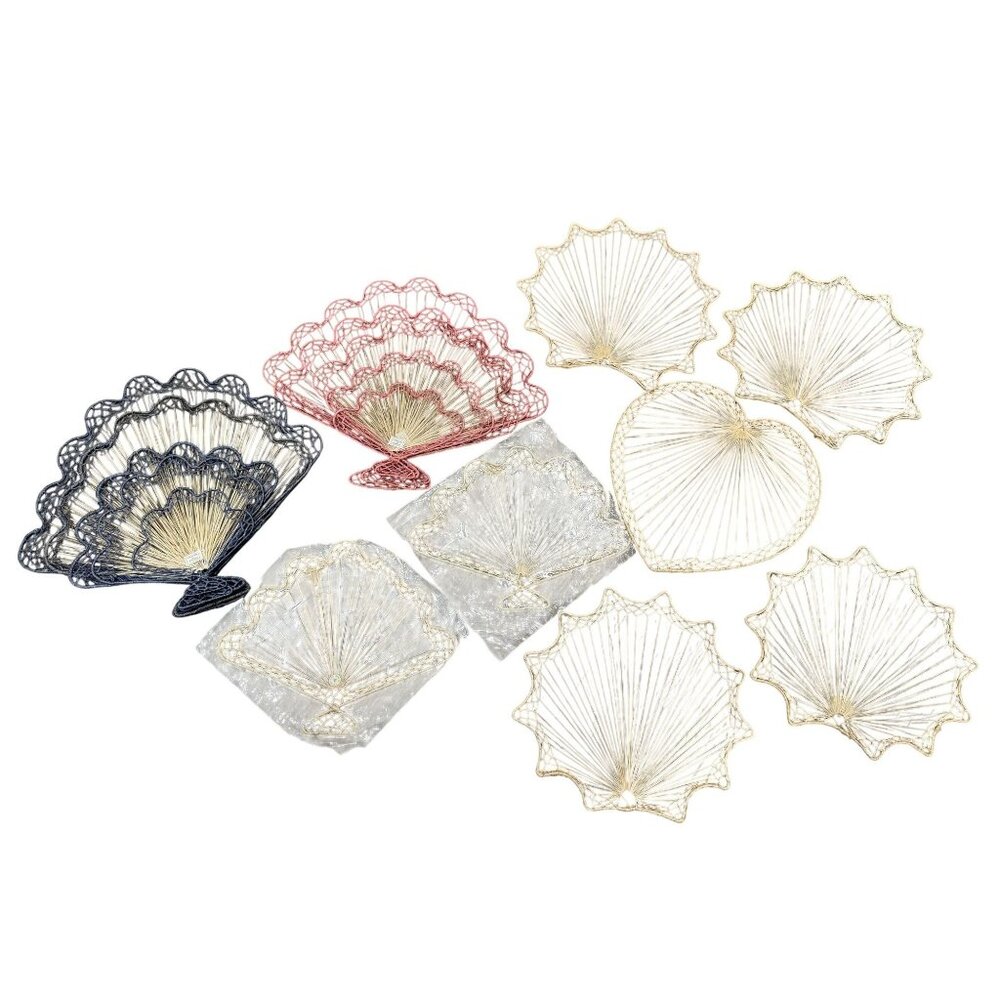 Vintage set of 17 Woven Wall Fan Abaca Straw Raffia Shell Mid-Century Modern Boh